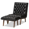Baxton Studio Annetha Black Upholstered Walnut Finished Wood Chair And Ottoman Set