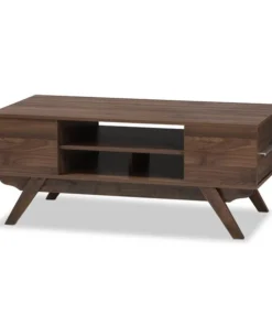 Baxton Studio Ashfield Mid-Century Walnut Brown Finished Wood 2-Drawer Coffee Table