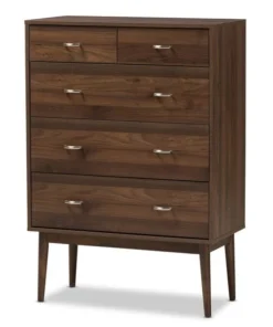 Baxton Studio Disa Mid-Century Modern Walnut Brown Finished Wood 5-Drawer Chest