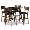 Baxton Studio Eline Black Faux Leather Upholstered Walnut Finished 5-Piece Pub Set