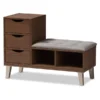 Baxton Studio Arielle 3-Drawer Storage Upholstered Bench with Two Open Shelves