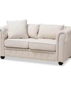 Baxton Studio Alaise Modern Beige Linen Tufted Scroll Arm Chesterfield Loveseat