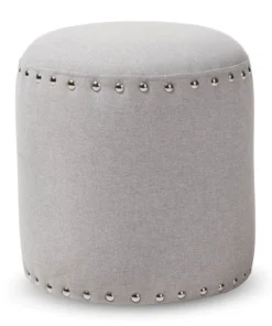 Baxton Studio Rosine Modern Light Grey Upholstered Nail Trim Ottoman
