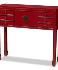 Baxton Studio Red Finished Wood Bronze Finished Accents 6-Drawer Console Table