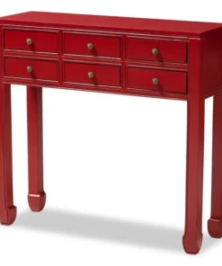 Baxton Studio Red Finished Wood Bronze Finished Accents 6-Drawer Console Table