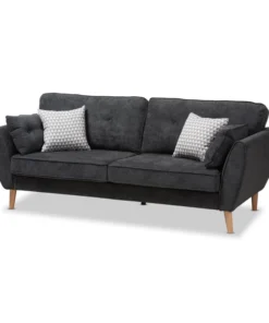 Baxton Studio Miranda Mid-Century Modern Dark Grey Upholstered Sofa