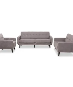 Baxton Studio Carina Light Grey Upholstered 3-Piece Living Room Set
