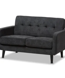 Baxton Studio Carina Mid-Century Modern Dark Grey Upholstered Loveseat