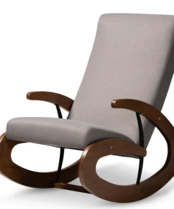Baxton Studio Kaira Gray Upholstered and Walnut-Finished Wood Rocking Chair
