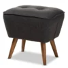 Baxton Studio Petronelle Grey Upholstered Walnut Brown Finished Wood Ottoman