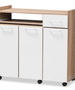 Baxton Studio Charmain Modern Light Oak and White Finish Kitchen Cabinet