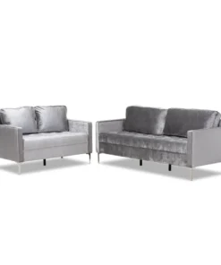 Baxton Studio Clara Modern Grey Velvet Upholstered 2-Piece Living Room Set