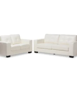 Baxton Studio Adalynn Modern White Faux Leather Upholstered 2-Piece Livingroom Set