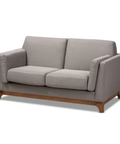 Baxton Studio Sava Grey Upholstered Walnut Wood 2-Seater Loveseat
