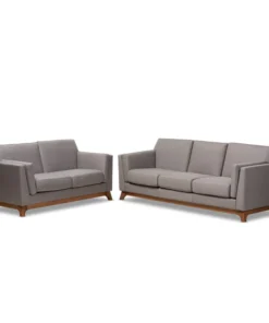 Baxton Studio Sava Grey Upholstered Walnut Wood 2-Piece Living Room Set