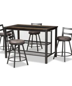 Baxton Studio Arjean Rustic and Industrial Grey Upholstered 5-Piece Pub Set