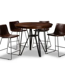 Baxton Studio Carvell Rustic Dark Brown Faux Leather Upholstered 5-Piece Pub Set