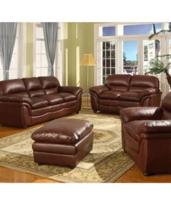 Baxton Studio Redding Cognac Brown Leather Modern Sofa Set