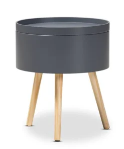 Baxton Studio Jessen Mid-Century Gray Wood Nightstand with Removable Top