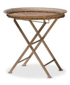 Baxton Studio Sabah Antique Gold Finished Metal Foldable Accent Tray Table