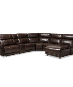 Baxton Studio Dacio Brown 6-Piece Sectional Recliner Sofa with 2 Reclining Seats