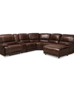 Baxton Studio Salomo Brown 6-Piece Sectional Recliner Sofa with 3 Reclining Seats