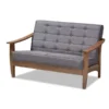 Baxton Studio Larsen Mid-Century Gray Upholstered Walnut Wood Loveseat