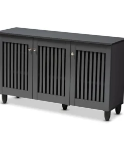 Baxton Studio Fernanda Dark Gray 3-Door Wooden Entryway Shoe Storage Wide Cabinet