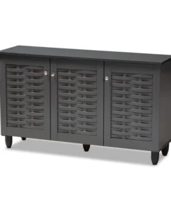 Baxton Studio Winda Dark Gray 3-Door Wooden Entryway Shoe Storage Cabinet
