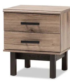 Baxton Studio Arend Two-Tone Oak Brown and Ebony Wood 2-Drawer End Table