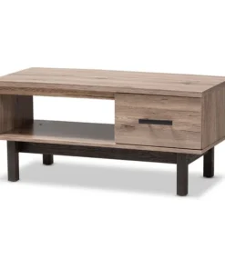 Baxton Studio Arend Two-Tone Oak Brown and Black Wood 1-Drawer Coffee Table