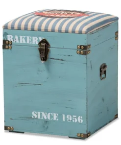 Baxton Studio Caye Upholstered Light Blue Finished Wood Storage Trunk Ottoman