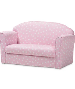 Baxton Studio Erica Pink and White Heart Patterned Upholstered Kids 2-Seater Sofa