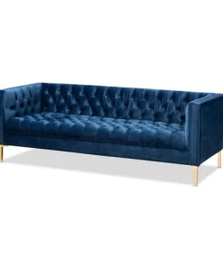 Baxton Studio Zanetta Royal Velvet Upholstered Gold Finished Sofa
