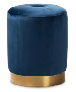 Baxton Studio Alonza Glam Royal Blue Velvet Upholstered Gold-Finished Ottoman