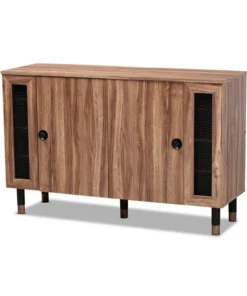 Baxton Studio Valina 2-Door Wood Entryway Shoe Storage Cabinet with Screen Inserts