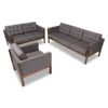 Baxton Studio Lenne Grey Upholstered Walnut Finished 3-Piece Living Room Set