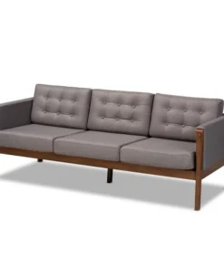 Baxton Studio Lenne Grey Upholstered Walnut Finished Sofa
