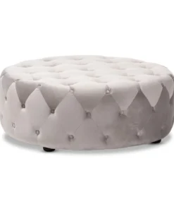 Baxton Studio Cardiff Gray Velvet Upholstered Button Tufted Cocktail Ottoman