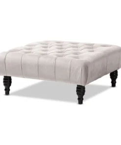 Baxton Studio Keswick Gray Velvet Upholstered Button Tufted Cocktail Ottoman