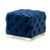 Baxton Studio Avara Blue Velvet Upholstered Gold Finished Button Tufted Ottoman