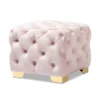 Baxton Studio Avara Pink Velvet Upholstered Gold Finished Button Tufted Ottoman