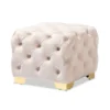 Baxton Studio Avara Beige Velvet Upholstered Gold Finished Button Tufted Ottoman