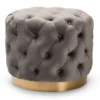 Baxton Studio Valeria Gray Velvet Upholstered Gold-Finished Button Tufted Ottoman