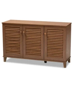 Baxton Studio Coolidge Walnut Finished 8-Shelf Wood Shoe Storage Cabinet