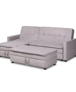 Baxton Studio Noa Light Grey Left Facing Storage Sectional Sofa with Ottoman