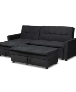 Baxton Studio Noa Dark Grey Left Facing Storage Sectional Sofa with Ottoman