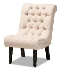 Baxton Studio Barthe Beige Upholstered Accent Chair with Rolled Back
