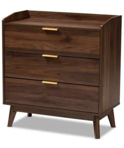 Baxton Studio Lena Mid-Century Walnut Brown Finished 3-Drawer Wood Chest