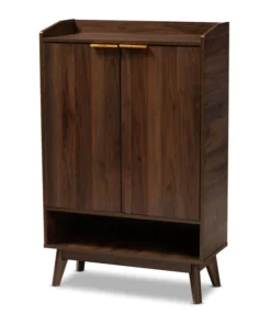 Baxton Studio Lena Mid-Century Walnut Finished 5-Shelf Wood Entryway Shoe Cabinet